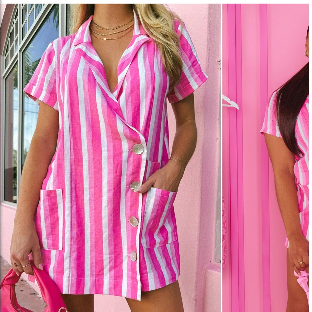 Pink and White Striped Button-Up Shirt - Picture 3 of 7